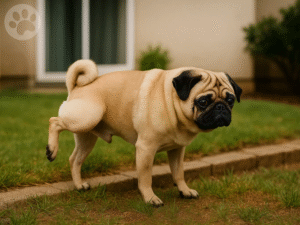 Pug fazendo xixi